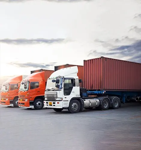 Sanket Transport trucks at the container port